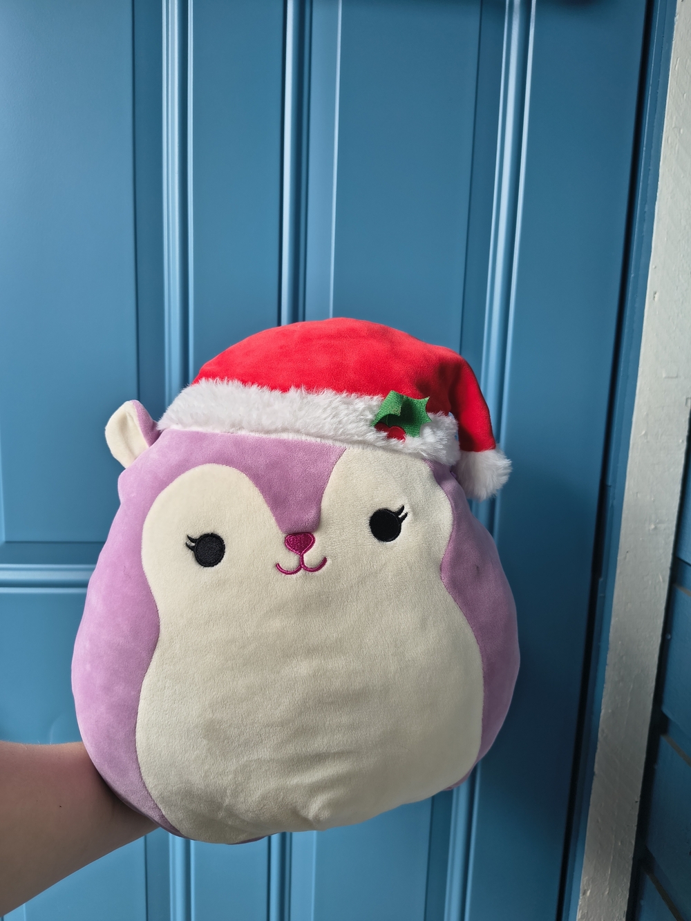 Squishmallows Pink and Cream Holiday Squirrel with Santa Hat